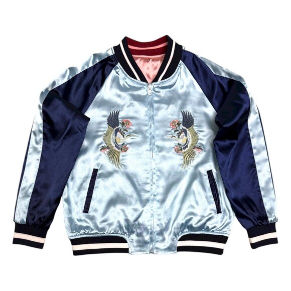 JAPAN SUKAJAN Satin Okinawa REVERSIBLE Tiger Bomber Jacket Womens Medium - Picture 4 of 9